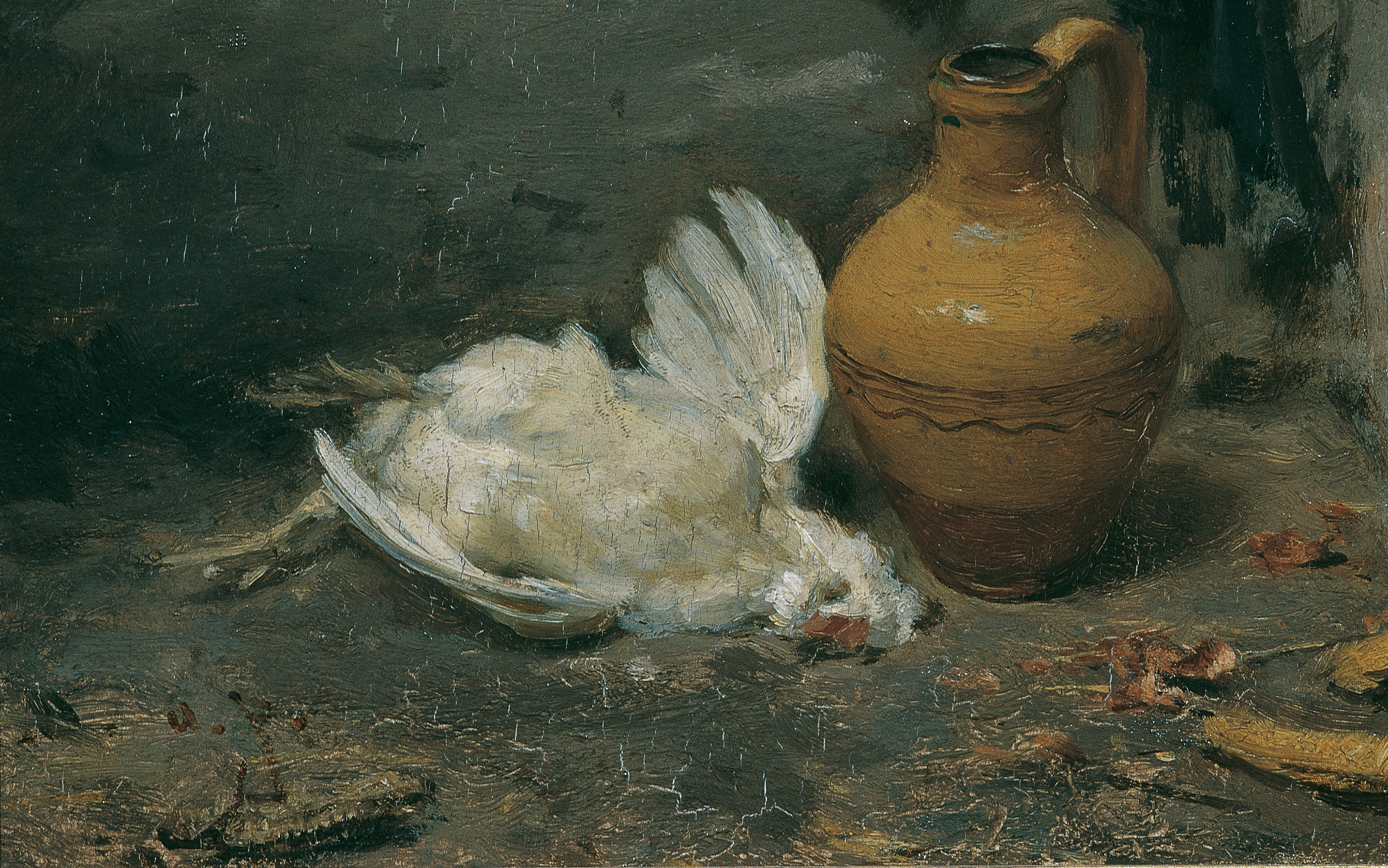 Still life with dead chicken and jug - August von Pettenkofen