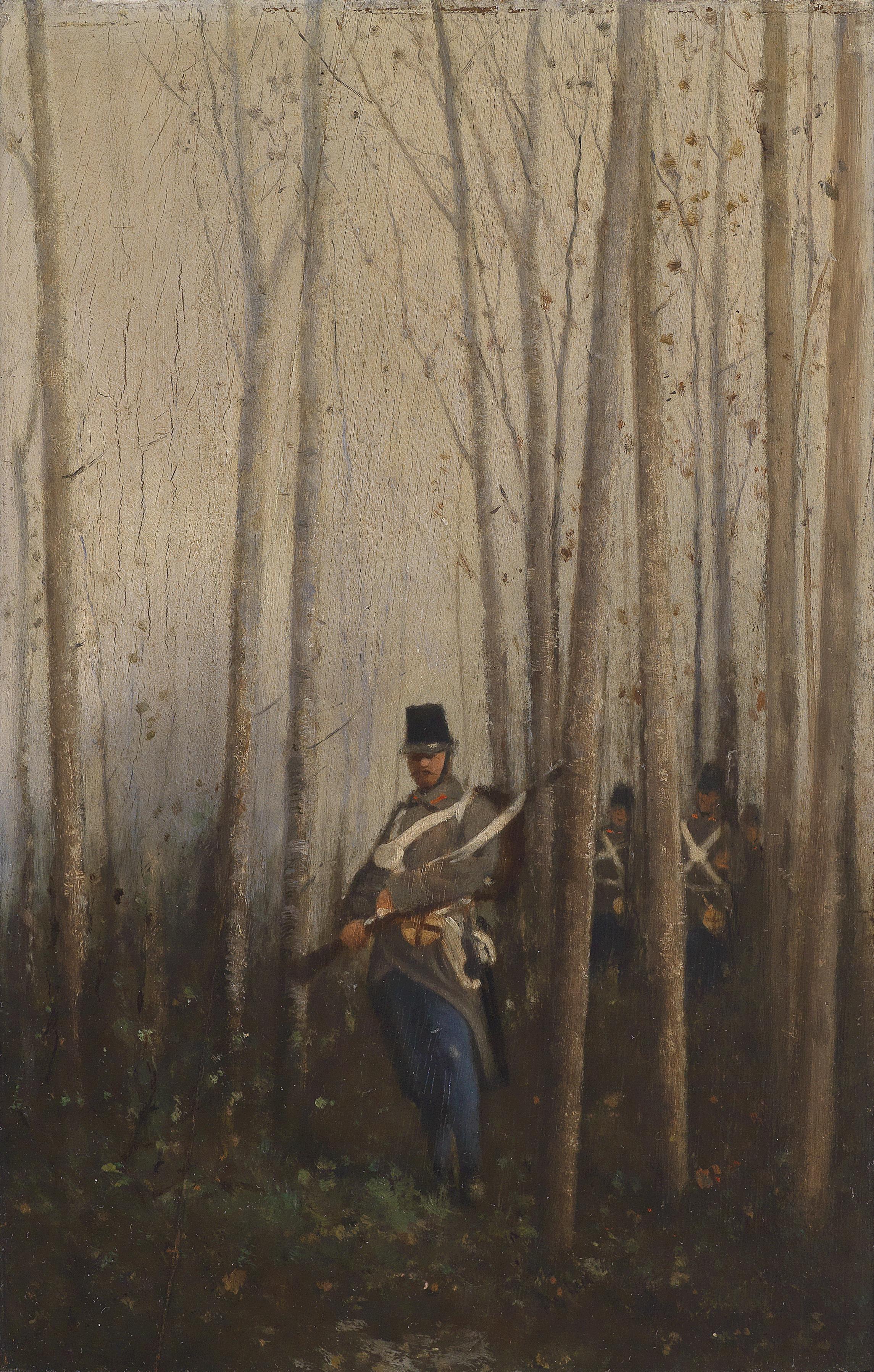 Forest with soldiers - August von Pettenkofen