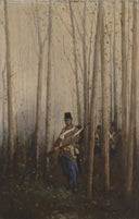 Forest with soldiers by August von Pettenkofen — hand-painted landscape oil painting reproduction on canvas
