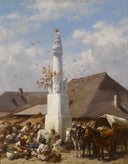 Tableware market in Szolnok by August von Pettenkofen — rural oil painting wall art, Realism