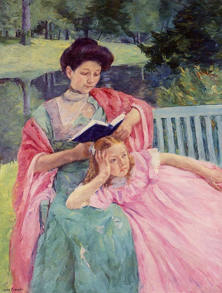 Auguste Reading to Her Daughter by Mary Cassatt — hand-painted portrait oil painting reproduction on canvas
