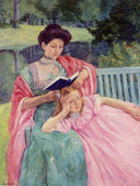 Auguste Reading to Her Daughter by Mary Cassatt — female oil painting wall art, Impressionism