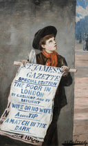 A London Newsboy by Augustus Edwin Mulready — male oil painting wall art, Naturalism