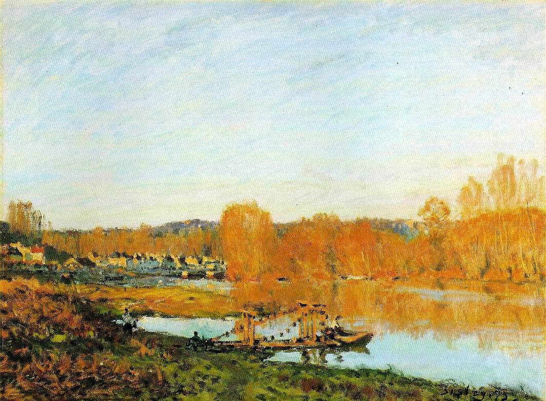 Autumn Banks of the Seine near Bougival by Alfred Sisley — hand-painted botanical oil painting reproduction on canvas