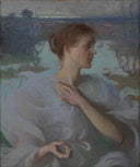 Autumn by Frank W. Benson — female oil painting wall art, Impressionism