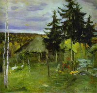Autumn in a Village by Mikhail Nesterov — hand-painted architectural oil painting reproduction on canvas