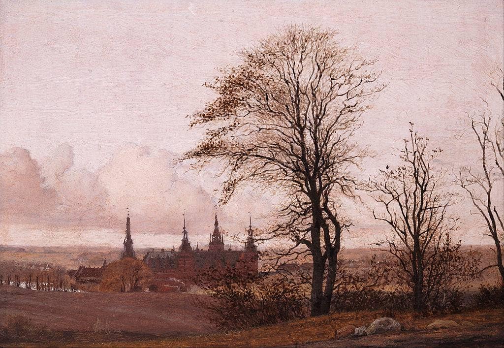 Autumn Landscape, Frederiksborg Castle in the Middle Distance by Christen Kobke — hand-painted botanical oil painting reproduction on canvas