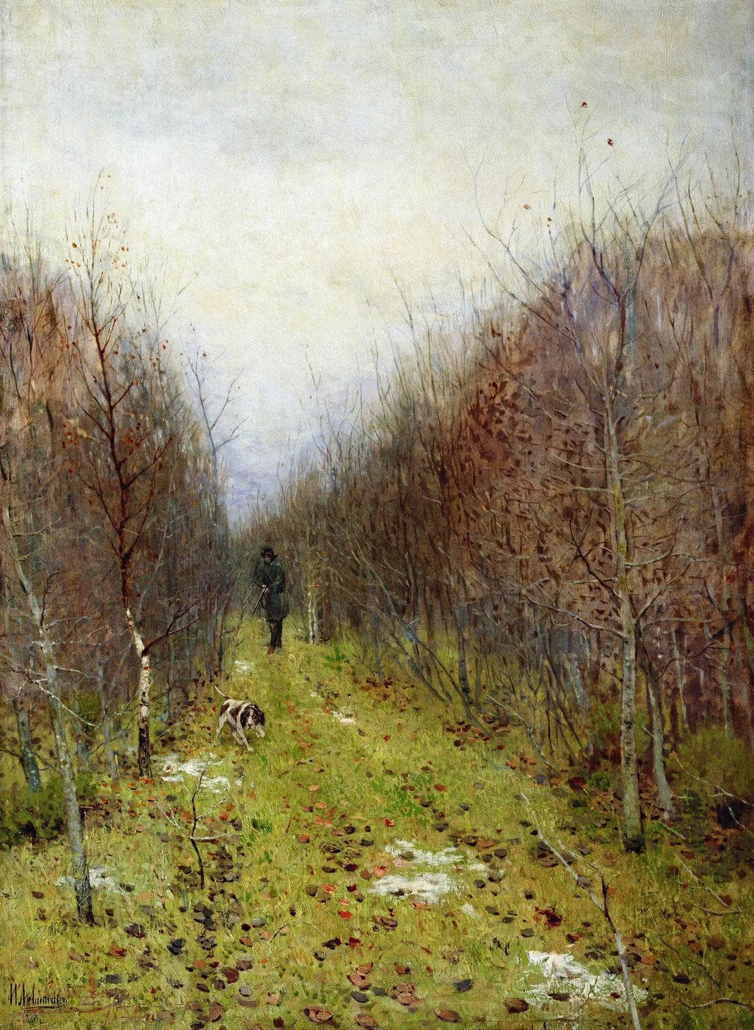 Autumn landscape with hunter by Isaac Levitan — hand-painted botanical oil painting reproduction on canvas