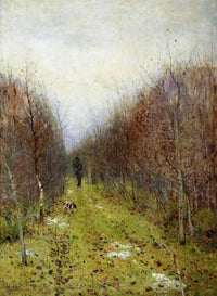 Autumn landscape with hunter