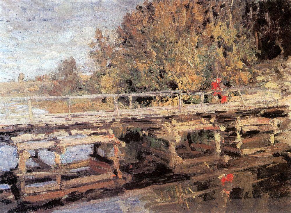 Autumn.On Bridge by Konstantin Korovin — hand-painted botanical oil painting reproduction on canvas