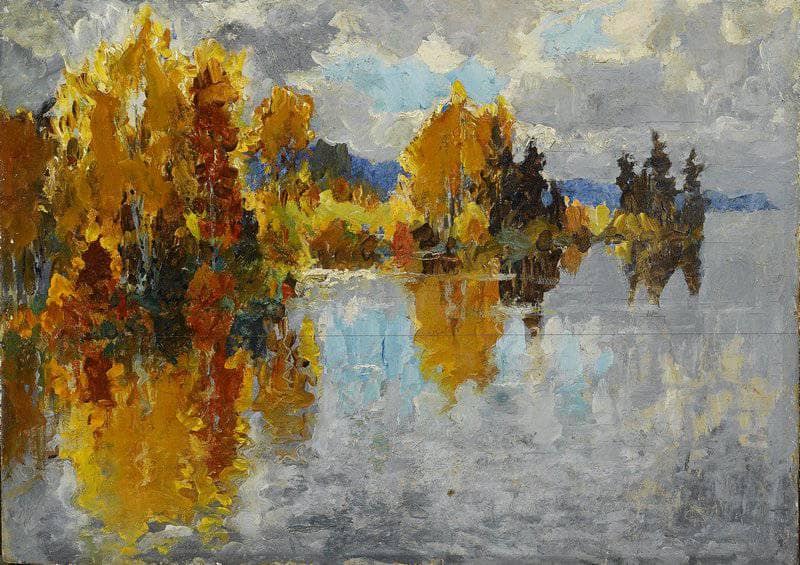 Autumn on the River by Konstantin Gorbatov — hand-painted landscape oil painting reproduction on canvas
