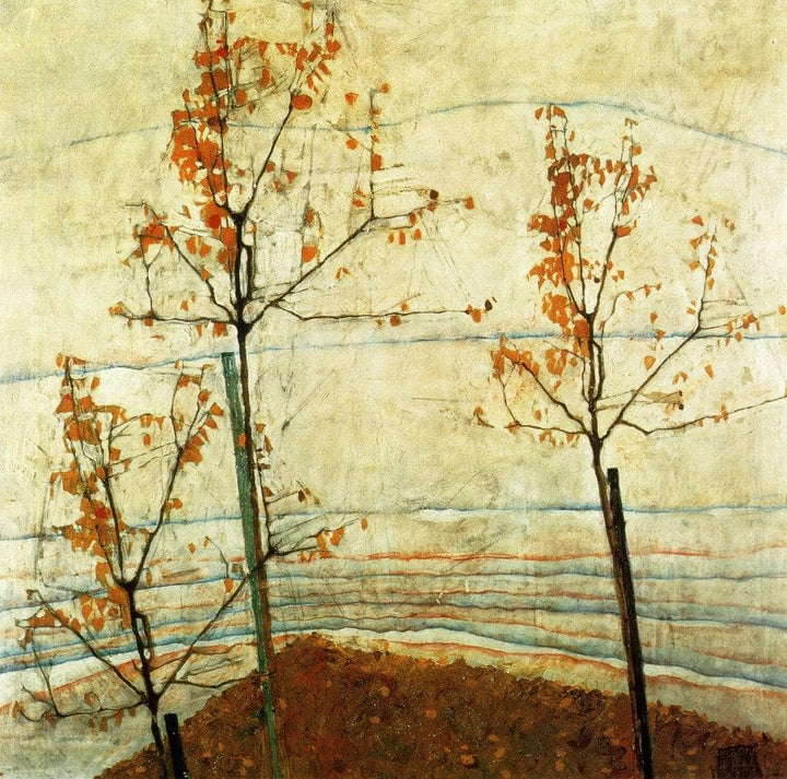 Autumn Trees by Egon Schiele — hand-painted botanical oil painting reproduction on canvas