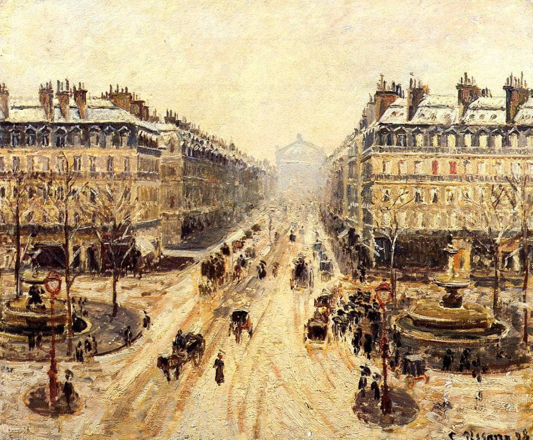 Avenue de l'Opera - Effect of Snow by Camille Pissarro — hand-painted landscape oil painting reproduction on canvas