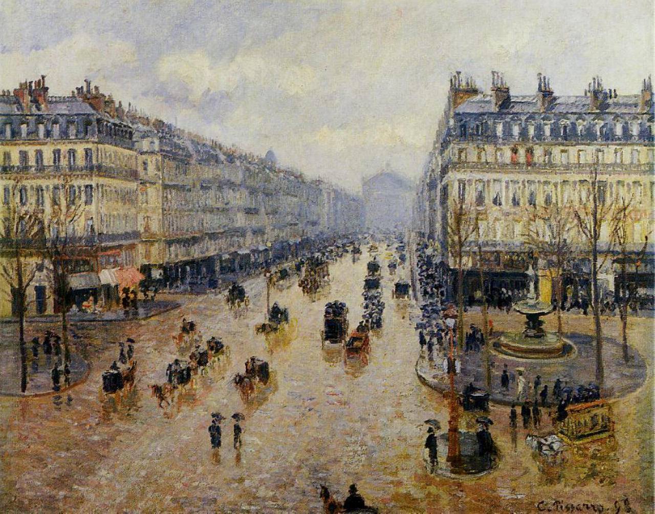 Avenue de l'Opera Rain Effect - Camille Pissarro