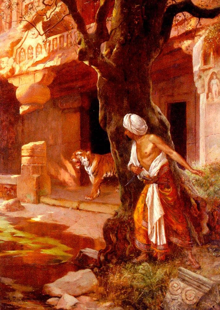 Awaiting the Tiger by Rudolf Ernst — hand-painted architectural oil painting reproduction on canvas