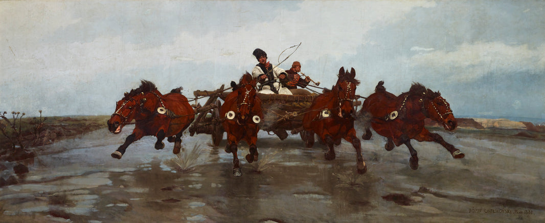 Four-in-Hand by Józef Chełmoński, hand-painted animal oil painting reproduction on canvas