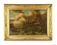 Figures skating on a frozen lake possibly indistinctly signed (on the central sledge) by Klaes Molenaer — hand-painted landscape oil painting reproduction on canvas