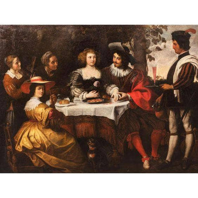 Young couple at a table setting in entryway