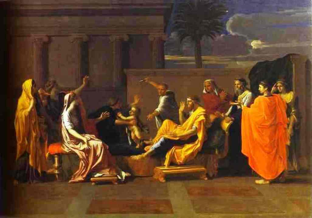 Baby Moses Trampling on the Pharaoh's Crown by Nicolas Poussin — hand-painted portrait oil painting reproduction on canvas