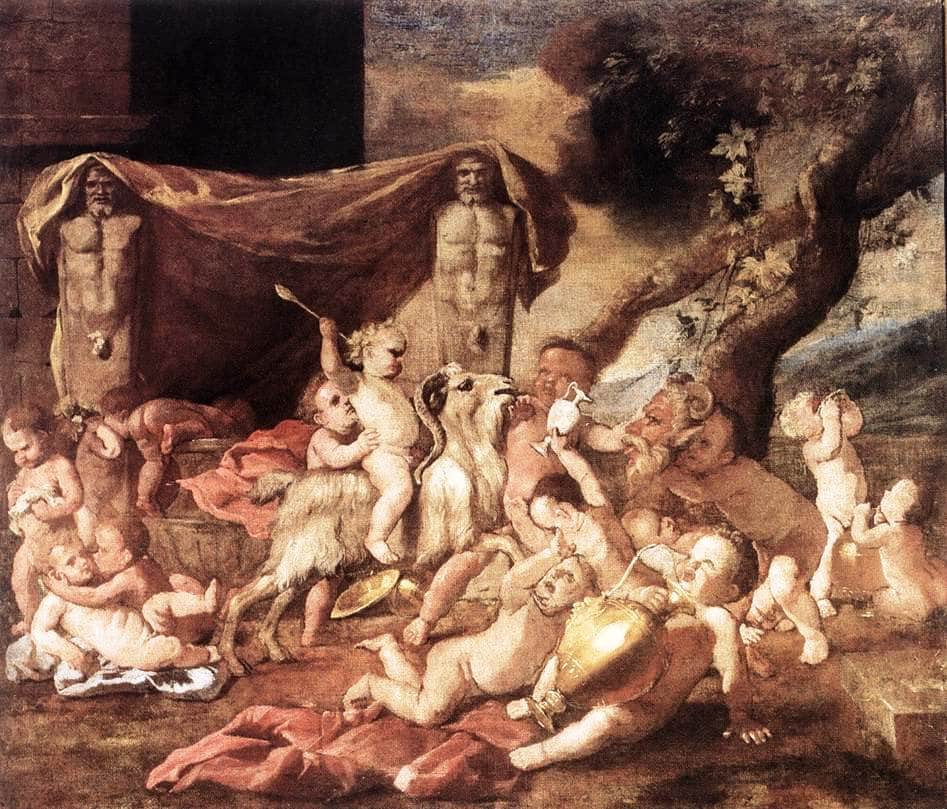 Bacchanal of Putti by Nicolas Poussin — hand-painted cultural oil painting reproduction on canvas