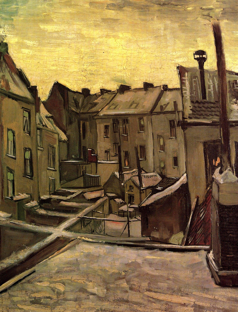 Backyards of Old Houses in Antwerp in the Snow on gallery wrap