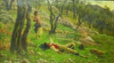 Bagpiper and shepherdess with flock in the woods by Enrico Nardi — forest oil painting wall art, Realism