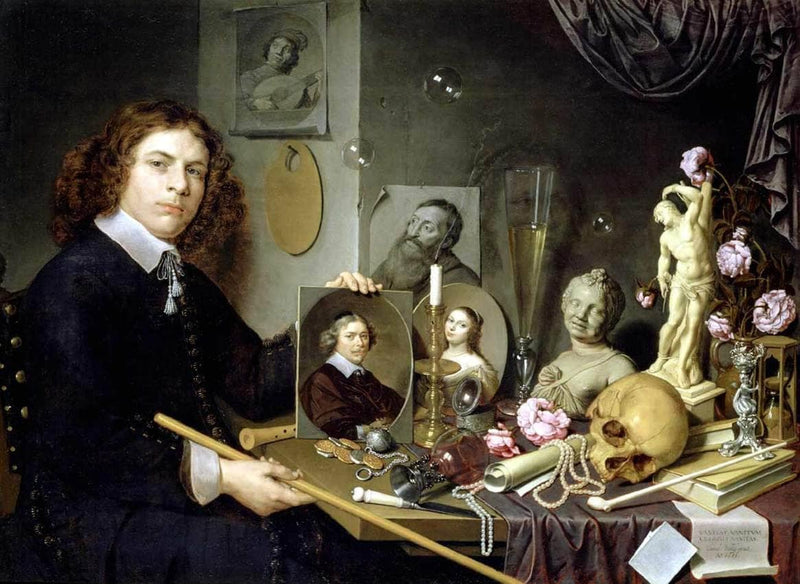 Self-portrait with Vanitas Symbols on gallery wrap