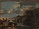 Bandits on a Rocky Coast by Salvator Rosa — hand-painted landscape oil painting reproduction on canvas