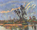 Bank of the Oise by Paul Cezanne — river oil painting wall art, Post Impressionism