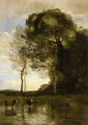 Banks of a Pond in Normandy by Camille Corot — rural oil painting wall art, Realism