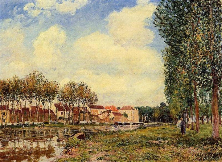 Banks of the Loing at Moret, Morning by Alfred Sisley — hand-painted architectural oil painting reproduction on canvas