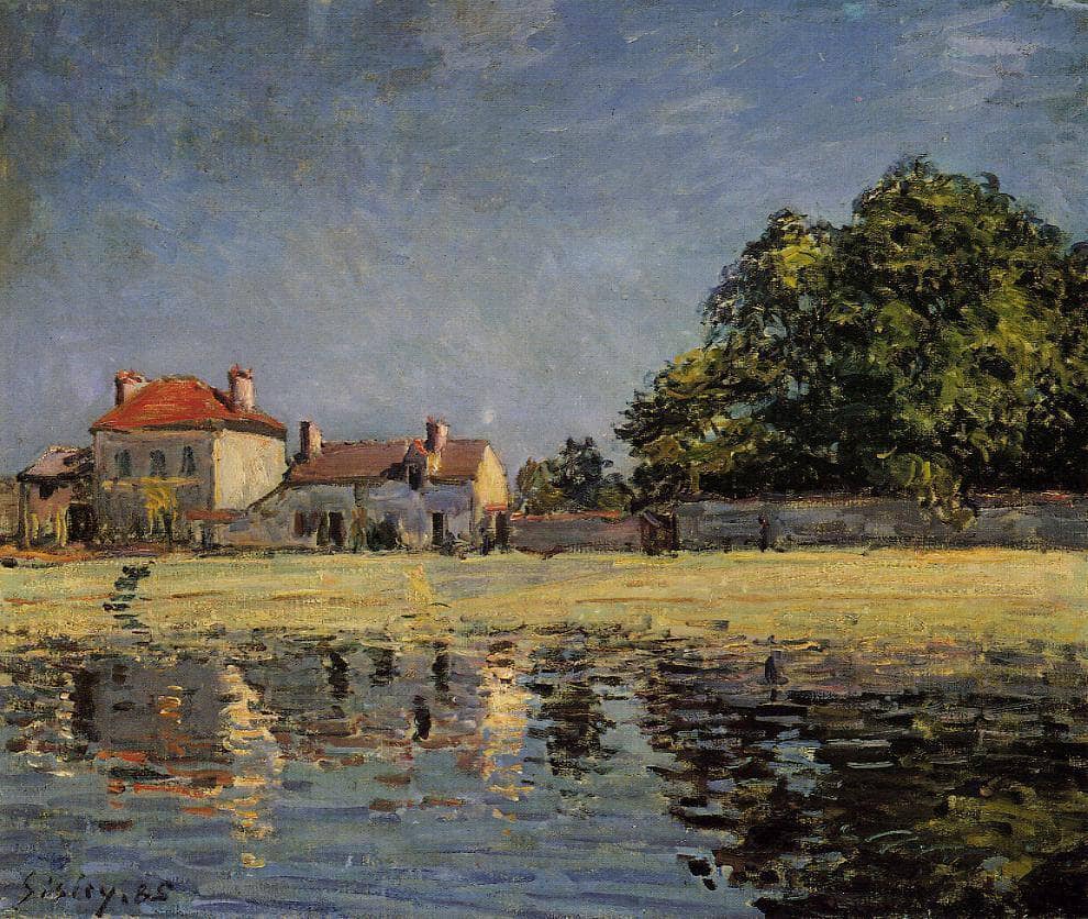Banks of the Loing, Saint Mammes by Alfred Sisley — hand-painted architectural oil painting reproduction on canvas