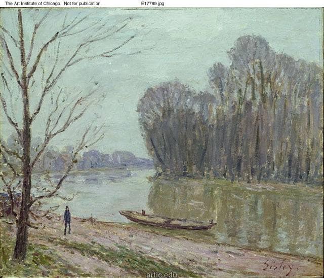 Banks of the Loing, Winter by Alfred Sisley — hand-painted botanical oil painting reproduction on canvas
