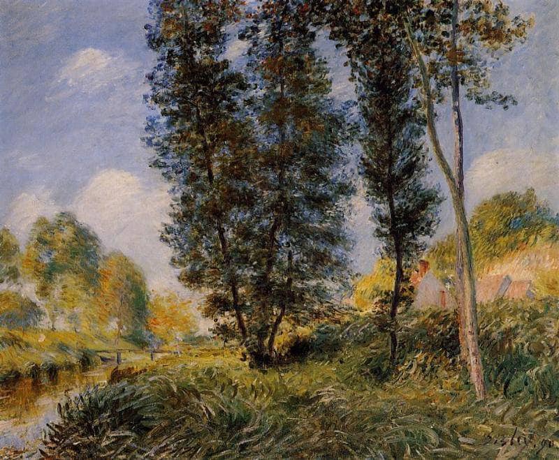 Banks of the Orvanne by Alfred Sisley — hand-painted botanical oil painting reproduction on canvas