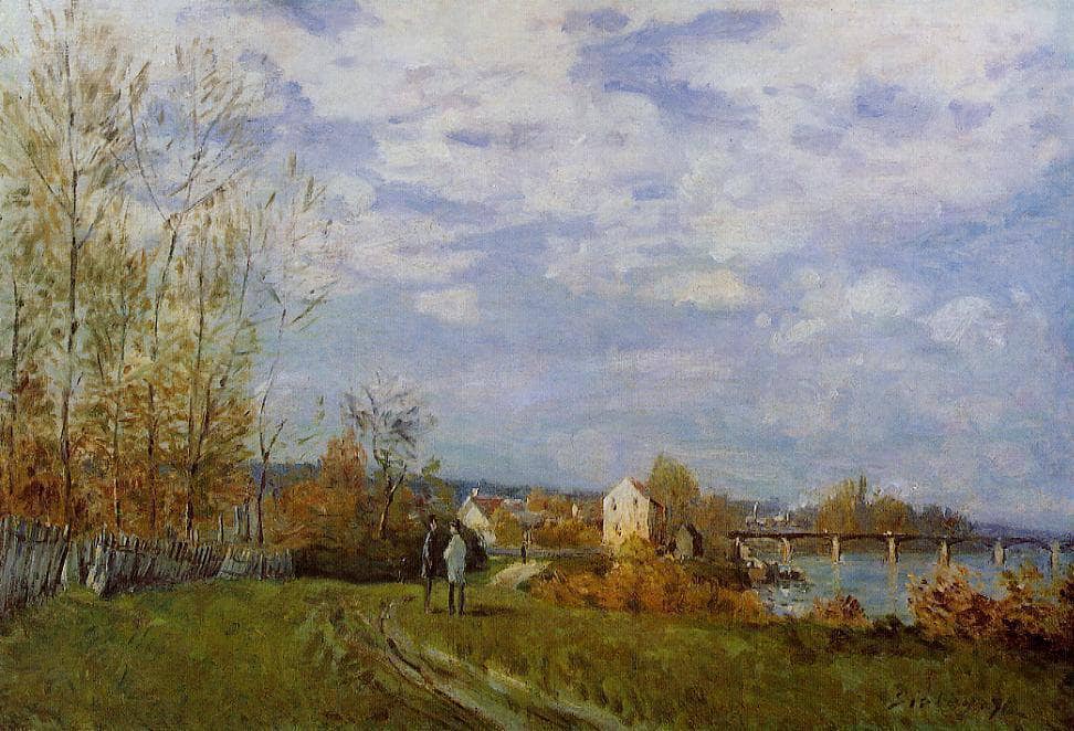 Banks of the Seine at Bougival by Alfred Sisley — hand-painted botanical oil painting reproduction on canvas