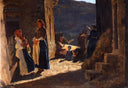Meeting of peasant women by Cristiano Banti — group oil painting wall art, Realism