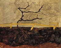 Bare Tree behind a Fence by Egon Schiele — hand-painted abstract oil painting reproduction on canvas