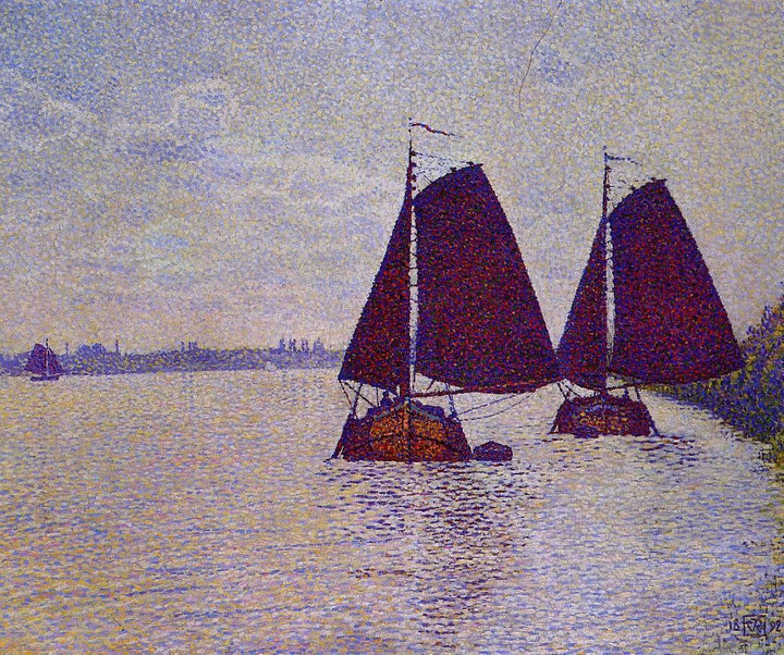 Barges on the River Scheldt by Theo van Rysselberghe — hand-painted landscape oil painting reproduction on canvas