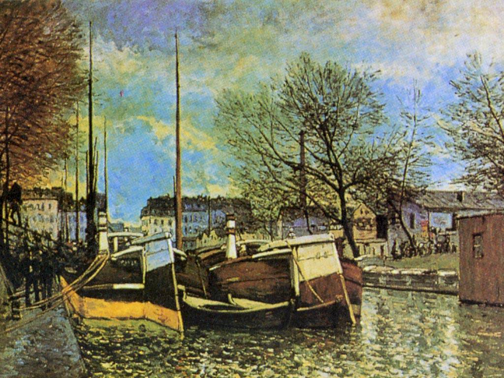 Barges on the Saint Martin Canal - Alfred Sisley