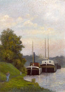Barges on the Seine by Albert Dubois-Pillet — hand-painted landscape oil painting reproduction on canvas