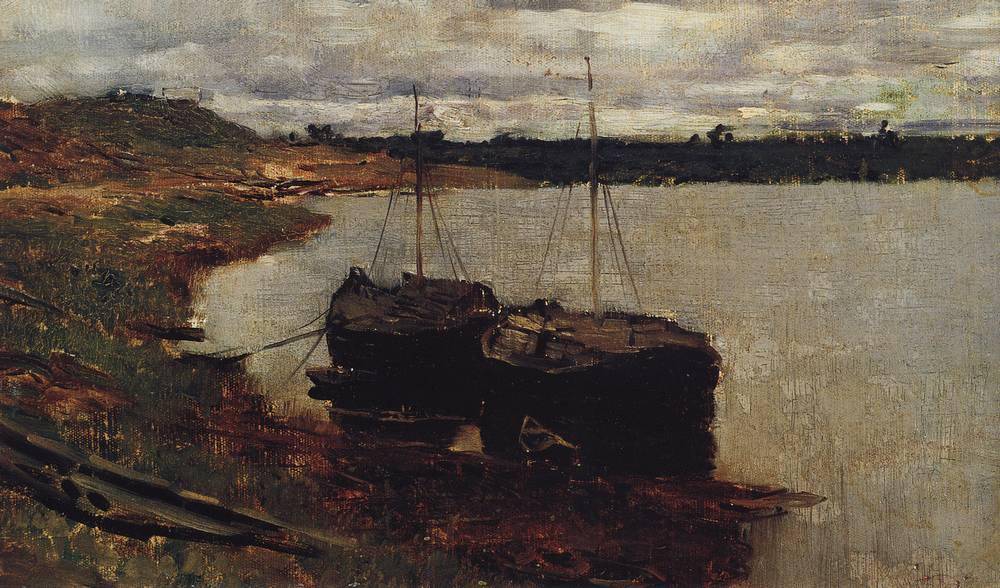 Barges. The Volga. - Isaac Levitan