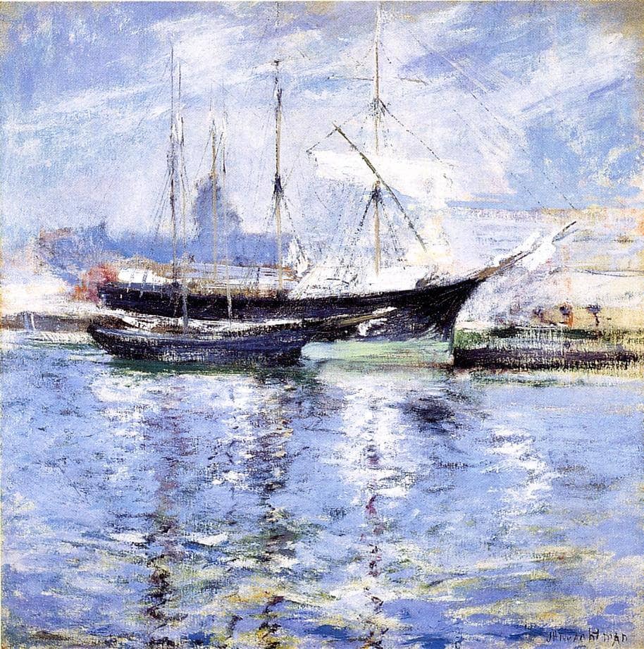 Bark and Schooner (also known as An Italian Barque) by John Henry Twachtman — hand-painted nautical oil painting reproduction on canvas
