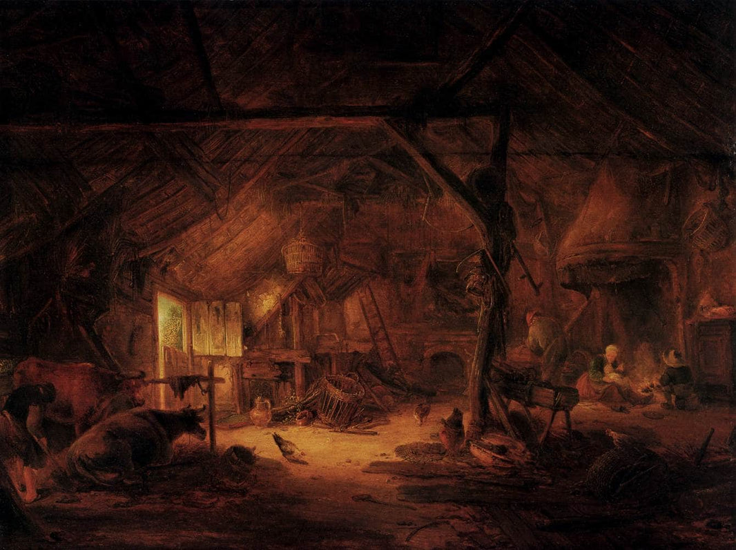 Barn Interior by Isaac van Ostade — hand-painted landscape oil painting reproduction on canvas