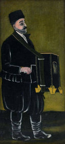 Barrel Organ Player by Niko Pirosmani, male oil painting wall art, Naïve Art Primitivism