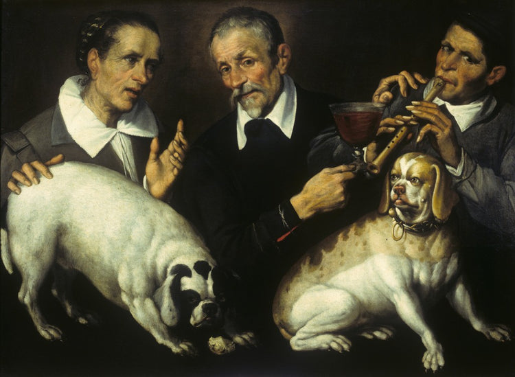 Three Men with Two Dogs - Bartolomeo Passerotti