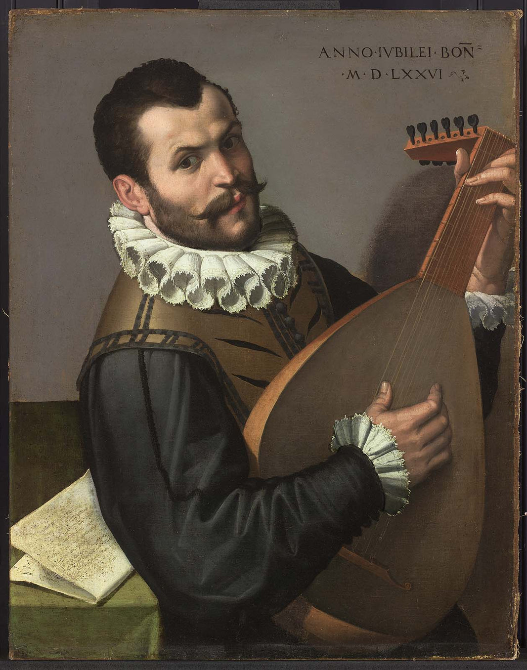 Portrait of a Man Playing a Lute by Bartolomeo Passerotti — hand-painted portrait oil painting reproduction on canvas