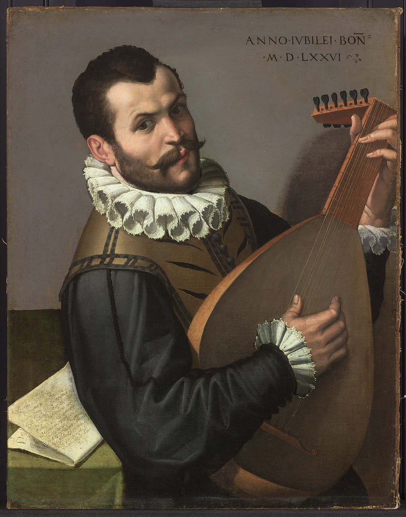 Portrait of a Man Playing a Lute on gallery wrap
