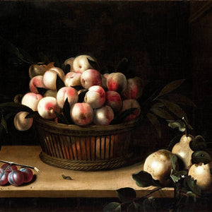 Basket of Peaches, with Quinces, and Plums