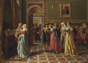 Bassanio winning the heart of Portia from ''The merchant of Venice'' by Antonio Paoletti — group oil painting wall art, Romanticism