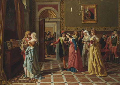 Bassanio winning the heart of Portia from ''The merchant of Venice'' in kitchen